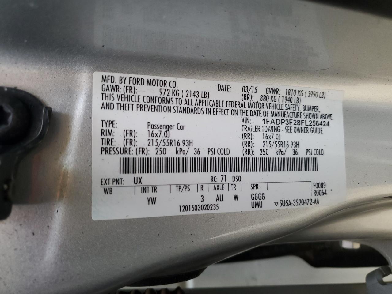 1FADP3F28FL256424 2015 Ford Focus Se