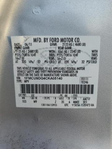 2012 Ford Escape Xlt VIN: 1FMCU9DG4CKA05140 Lot: 43208494