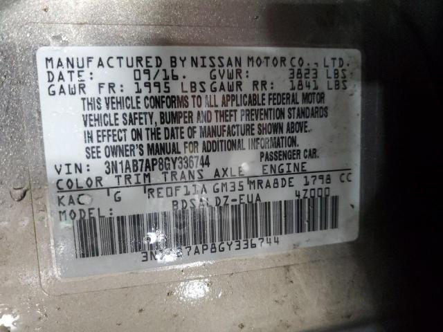 2016 Nissan Sentra S VIN: 3N1AB7AP8GY336744 Lot: 43269414