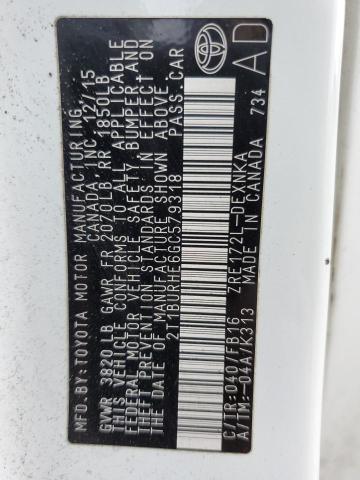 2016 Toyota Corolla L VIN: 2T1BURHE6GC579318 Lot: 43844284