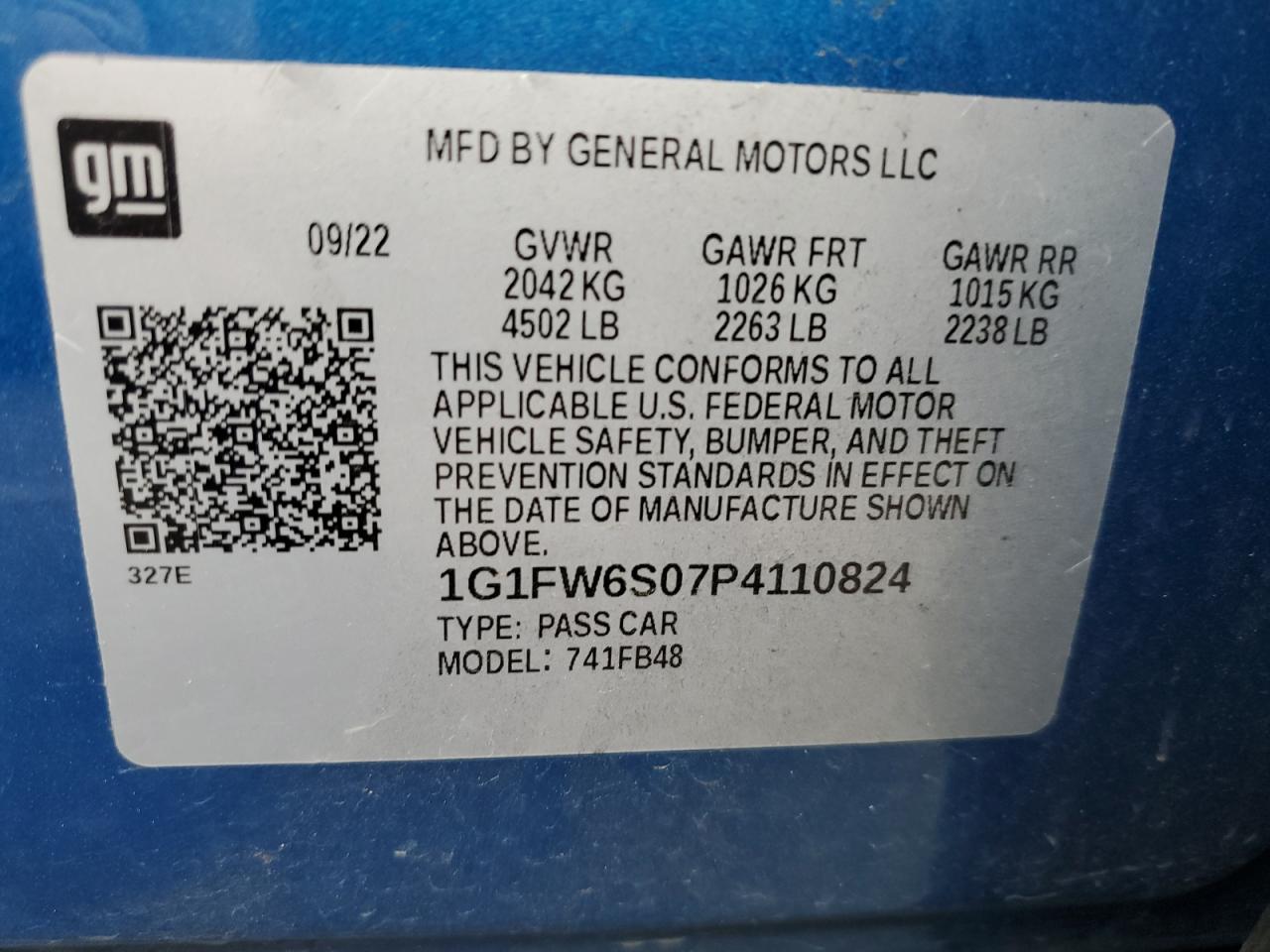 1G1FW6S07P4110824 2023 Chevrolet Bolt Ev 1Lt