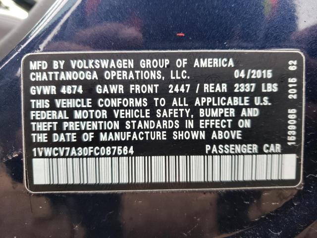 Lot #2475726085 2015 VOLKSWAGEN PASSAT SEL salvage car