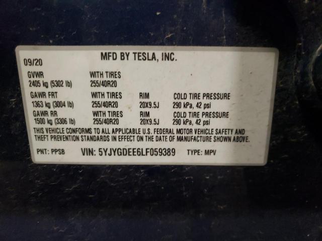 2020 TESLA MODEL Y 5YJYGDEE6LF059389