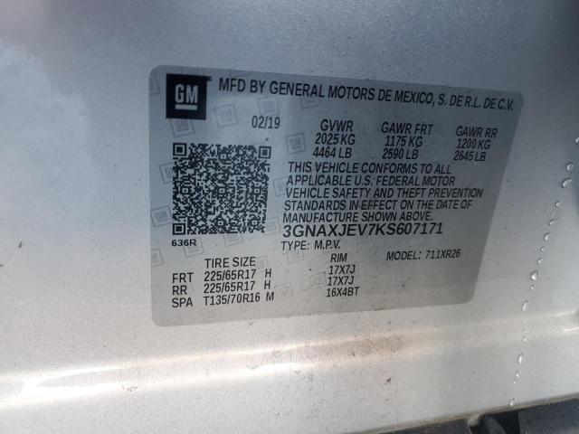 2019 CHEVROLET EQUINOX LT 3GNAXJEV7KS607171