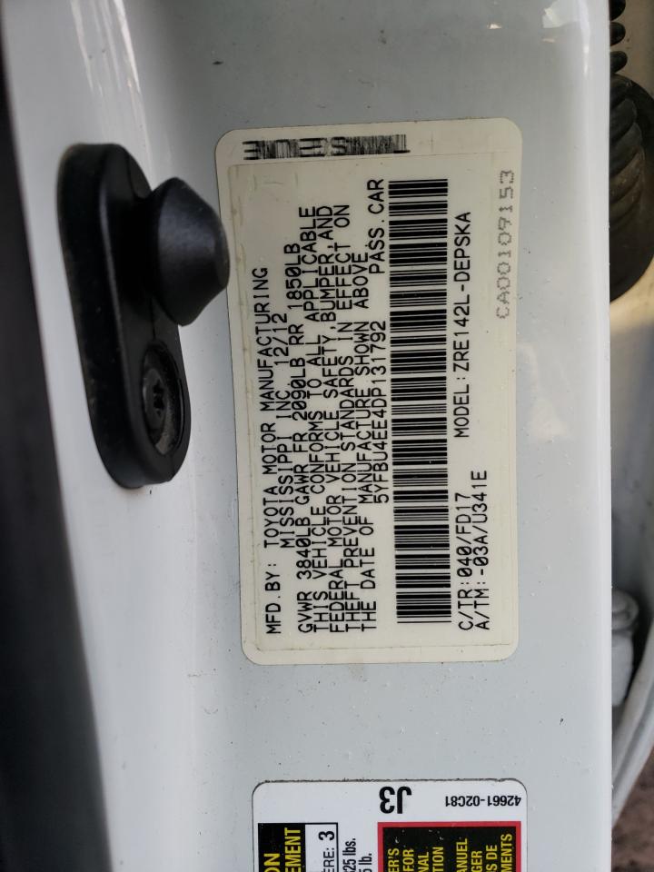 5YFBU4EE4DP131792 2013 Toyota Corolla Base 5YFBU4EE4DP131792 2013 Toyota Corolla Base