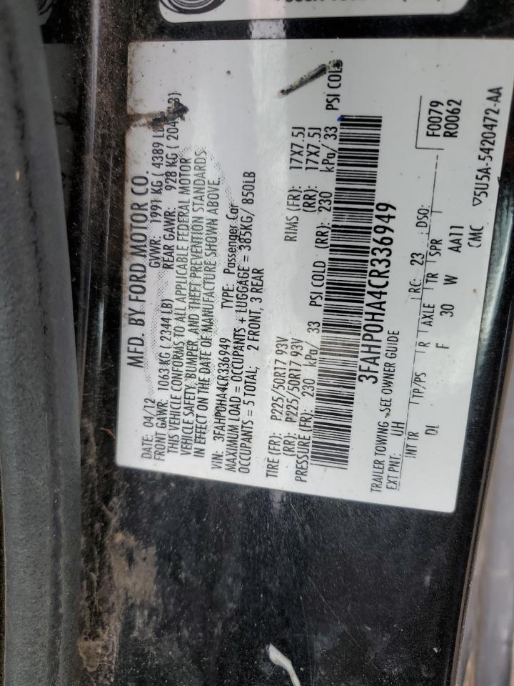 3FAHP0HA4CR336949 2012 Ford Fusion Se