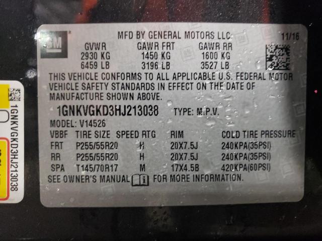 2017 CHEVROLET TRAVERSE L 1GNKVGKD3HJ213038