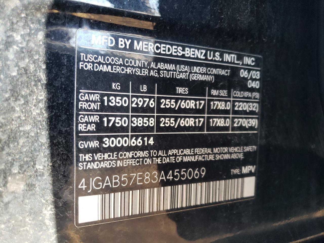 4JGAB57E83A455069 2003 Mercedes-Benz Ml 350
