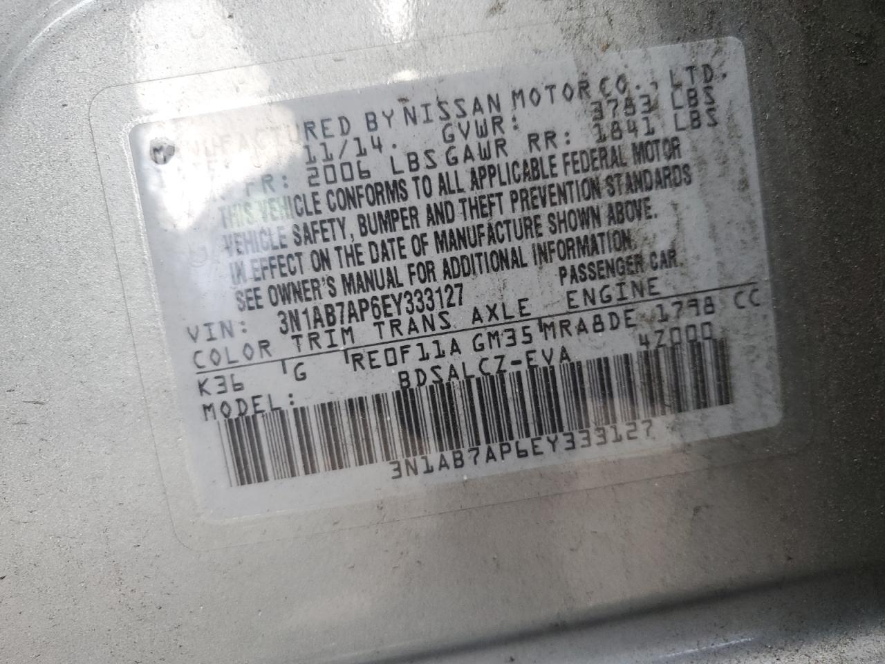 3N1AB7AP6EY333127 2014 Nissan Sentra S