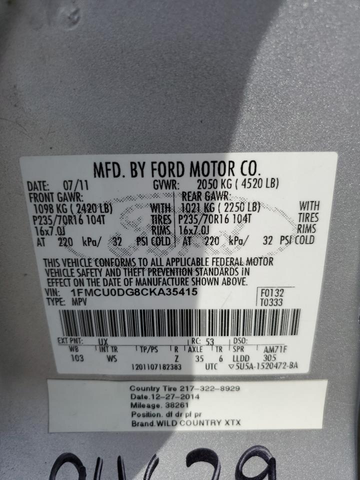 1FMCU0DG8CKA35415 2012 Ford Escape Xlt