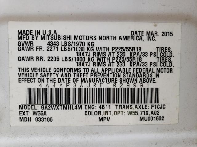 2015 MITSUBISHI OUTLANDER - 4A4AP3AU0FE029991