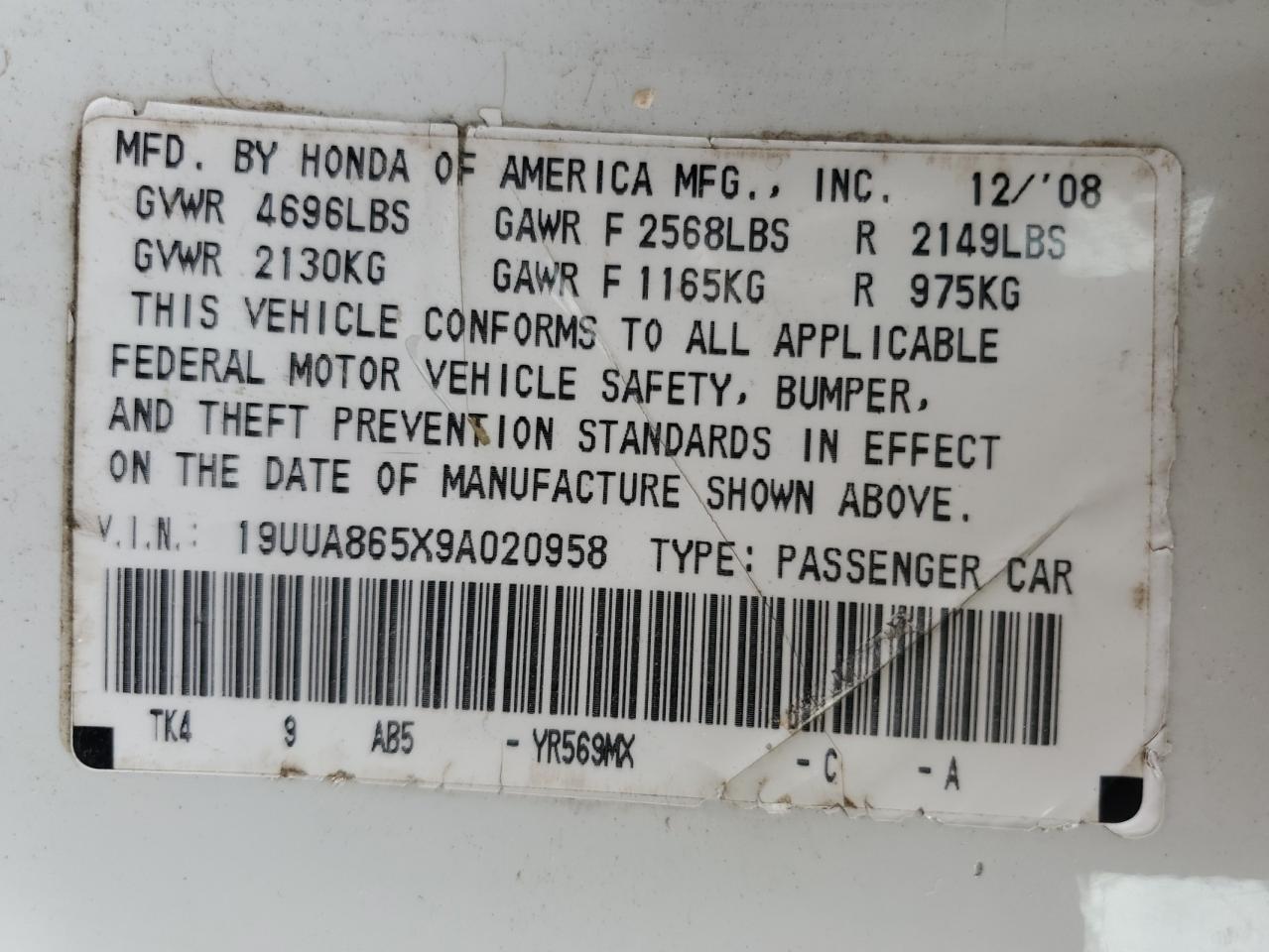 19UUA865X9A020958 2009 Acura Tl