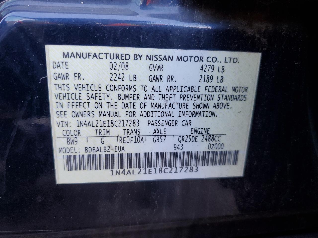 1N4AL21E18C217283 2008 Nissan Altima 2.5