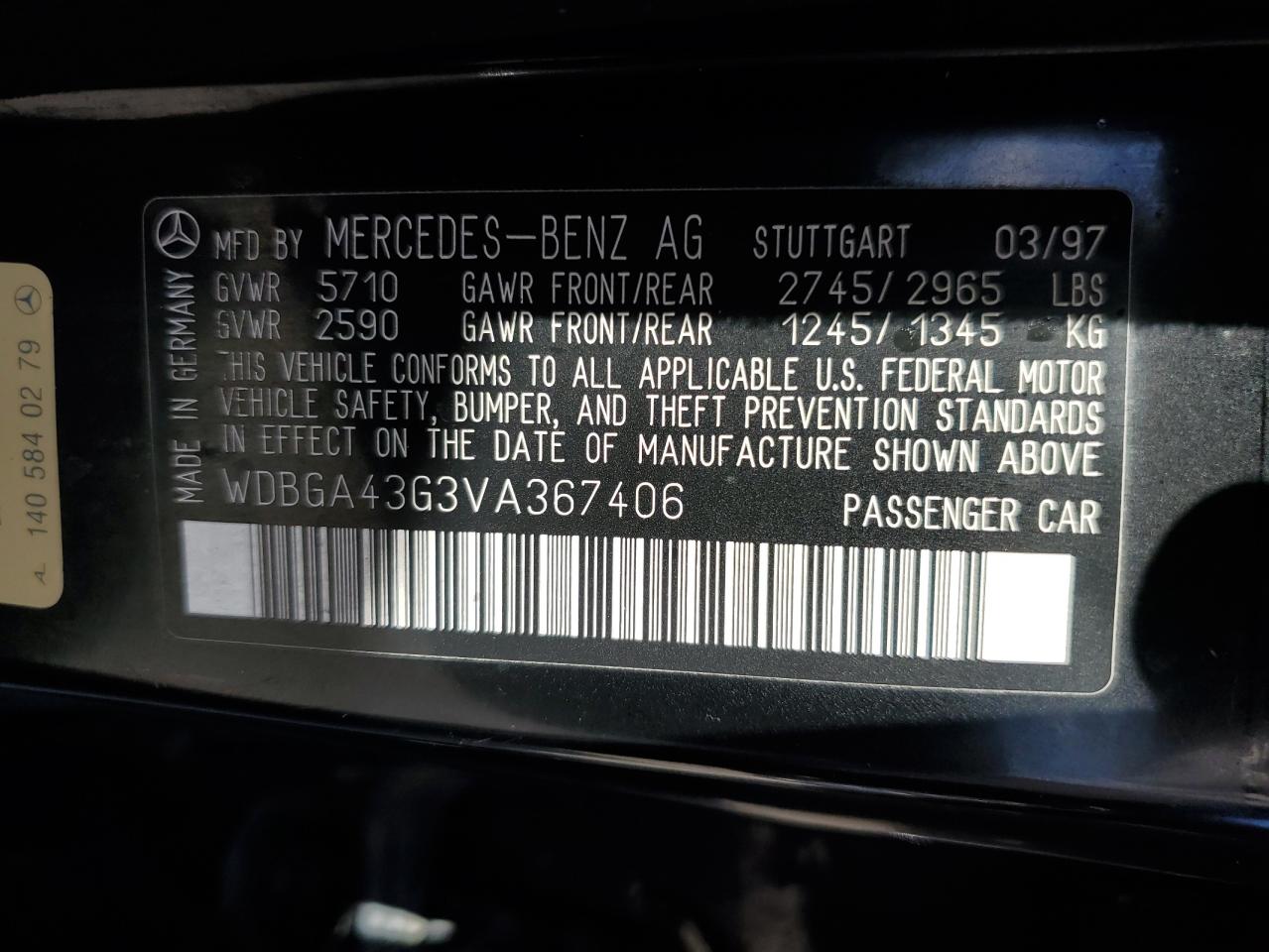 WDBGA43G3VA367406 1997 Mercedes-Benz S 420