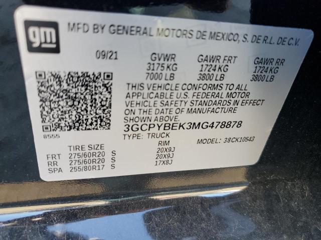 2021 CHEVROLET SILVERADO 3GCPYBEK3MG478878