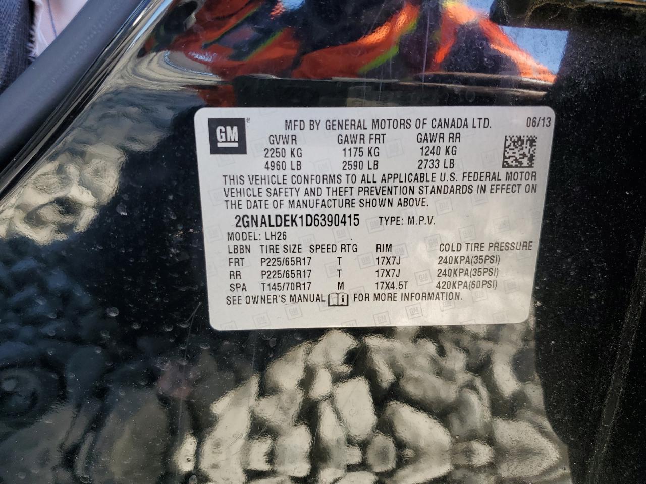 2GNALDEK1D6390415 2013 Chevrolet Equinox Lt