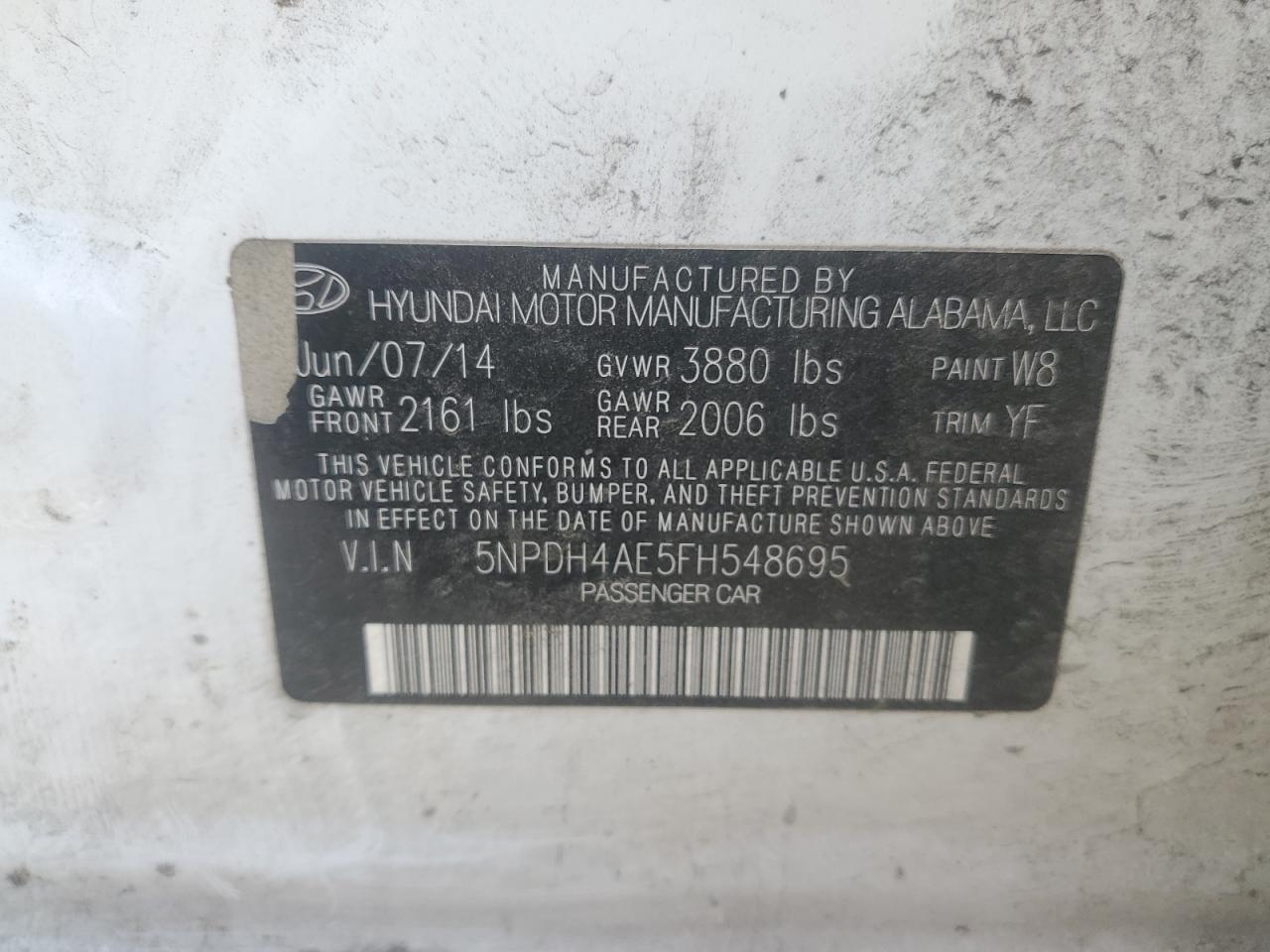 5NPDH4AE5FH548695 2015 Hyundai Elantra Se