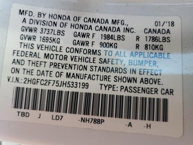 2018 HONDA CIVIC EX 2HGFC2F75JH533199
