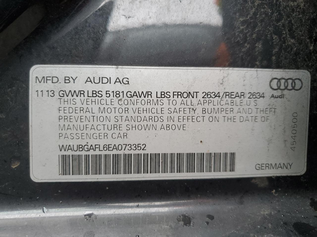 waubgafl6ea073352 WAUBGAFL6EA073352 2014 Audi S4 Premium Plus