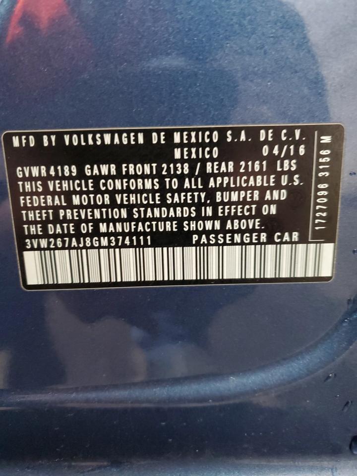 3VW267AJ8GM374111 2016 Volkswagen Jetta S