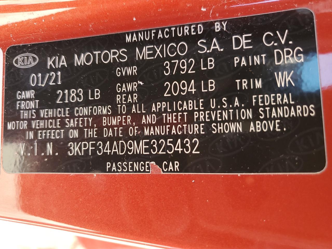 3KPF34AD9ME325432 2021 Kia Forte Gt Line