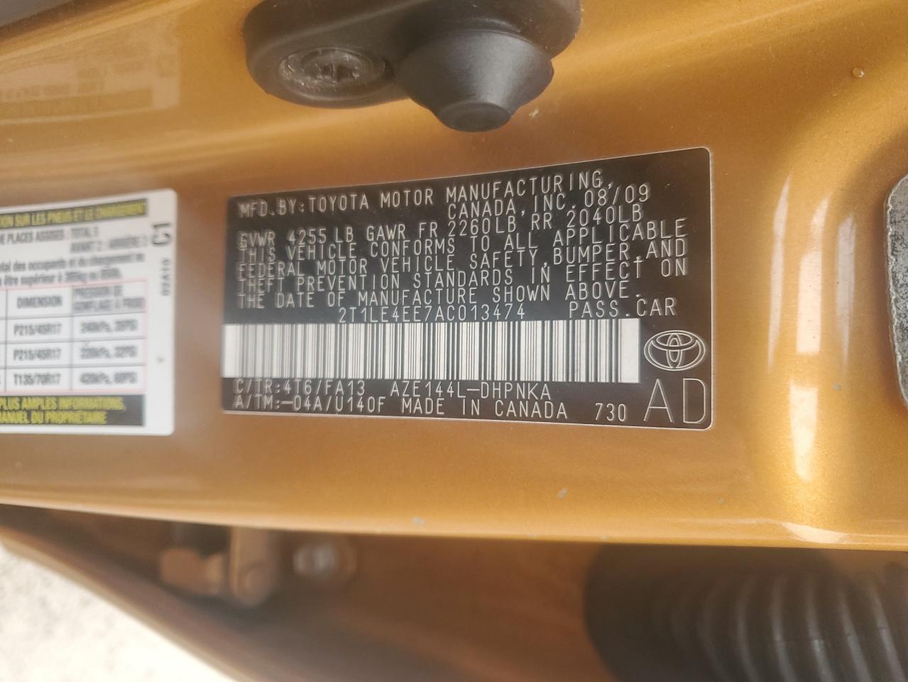 2t1le4ee7ac013474 2T1LE4EE7AC013474 2010 Toyota Corolla Matrix S