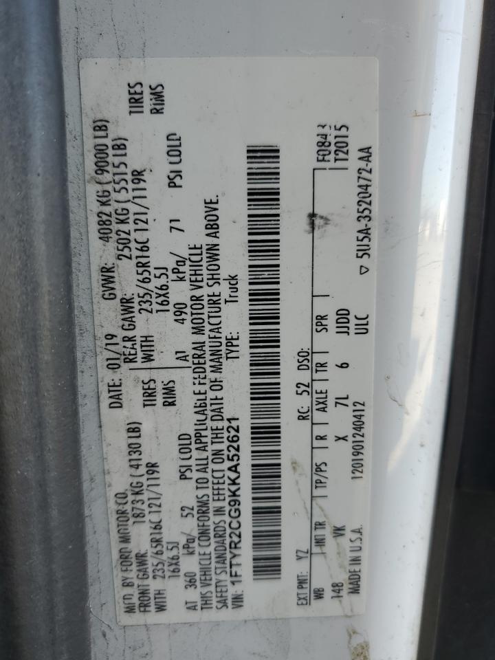 VIN: 1FTYR2CG9KKA52621 2019 FORD TRANSIT