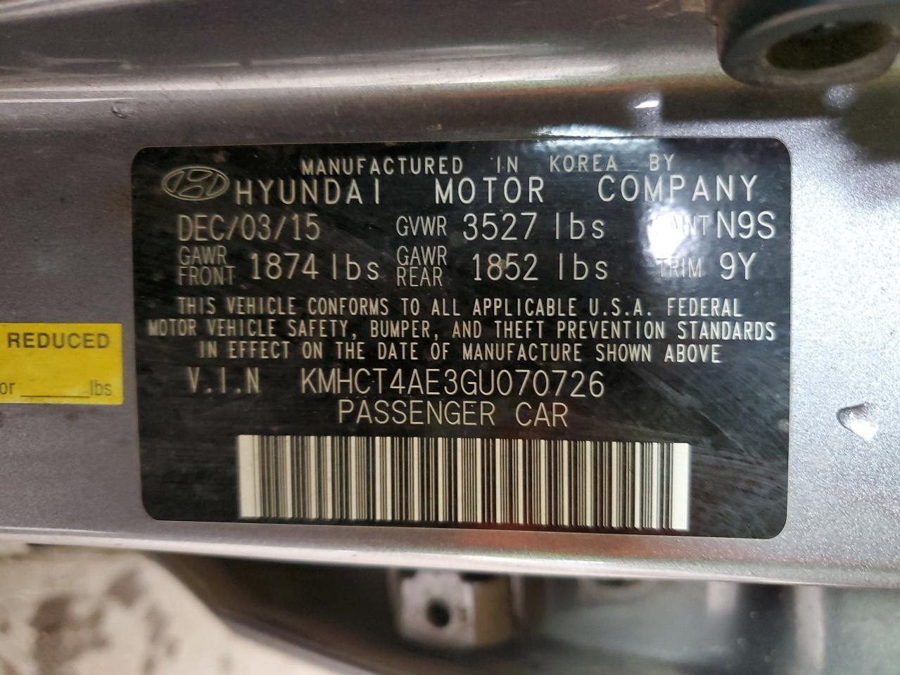 KMHCT4AE3GU070726 2016 Hyundai Accent Se