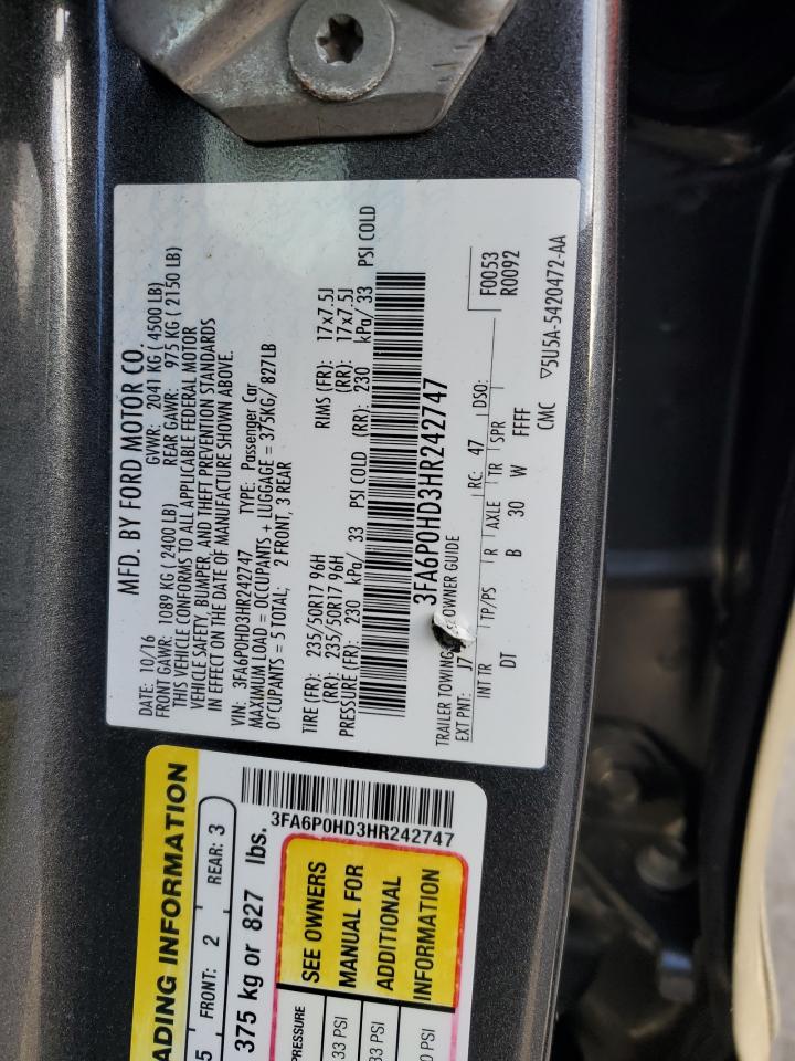 Lot #2421281168 2017 FORD FUSION SE