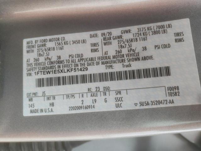 2020 FORD F150 SUPER 1FTEW1E5XLKF51429