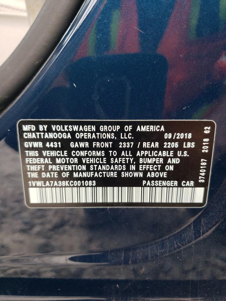 2019 Volkswagen Passat Wol 2.0L(VIN: 1VWLA7A38KC001083