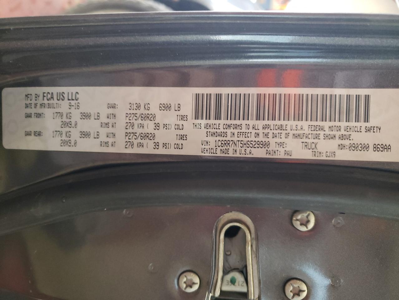 1C6RR7NT5HS529900 2017 Ram 1500 Laramie