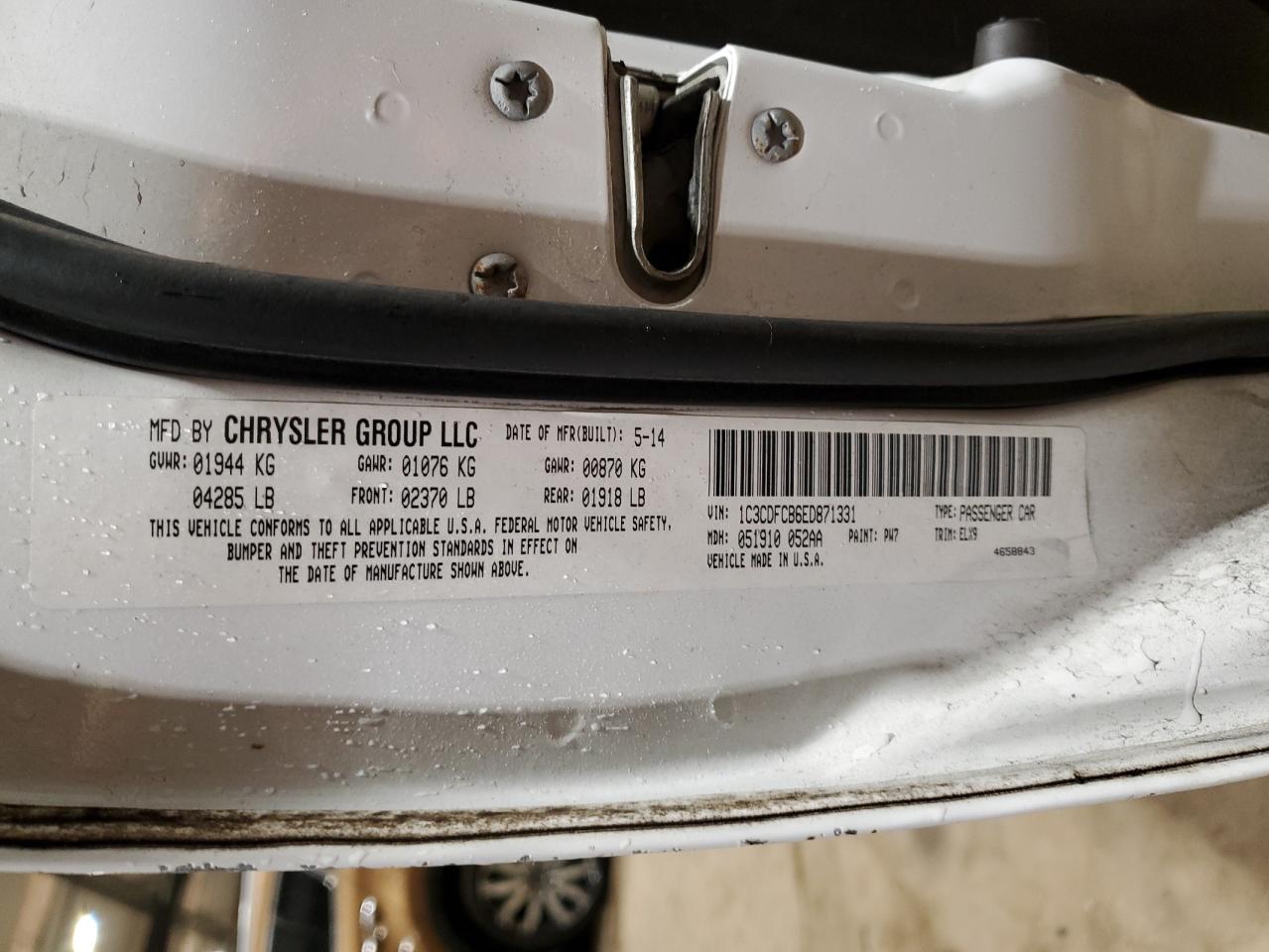 1C3CDFCB6ED871331 2014 Dodge Dart Limited