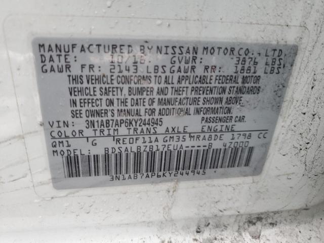 2019 Nissan Sentra S VIN: 3N1AB7AP6KY244945 Lot: 40809274