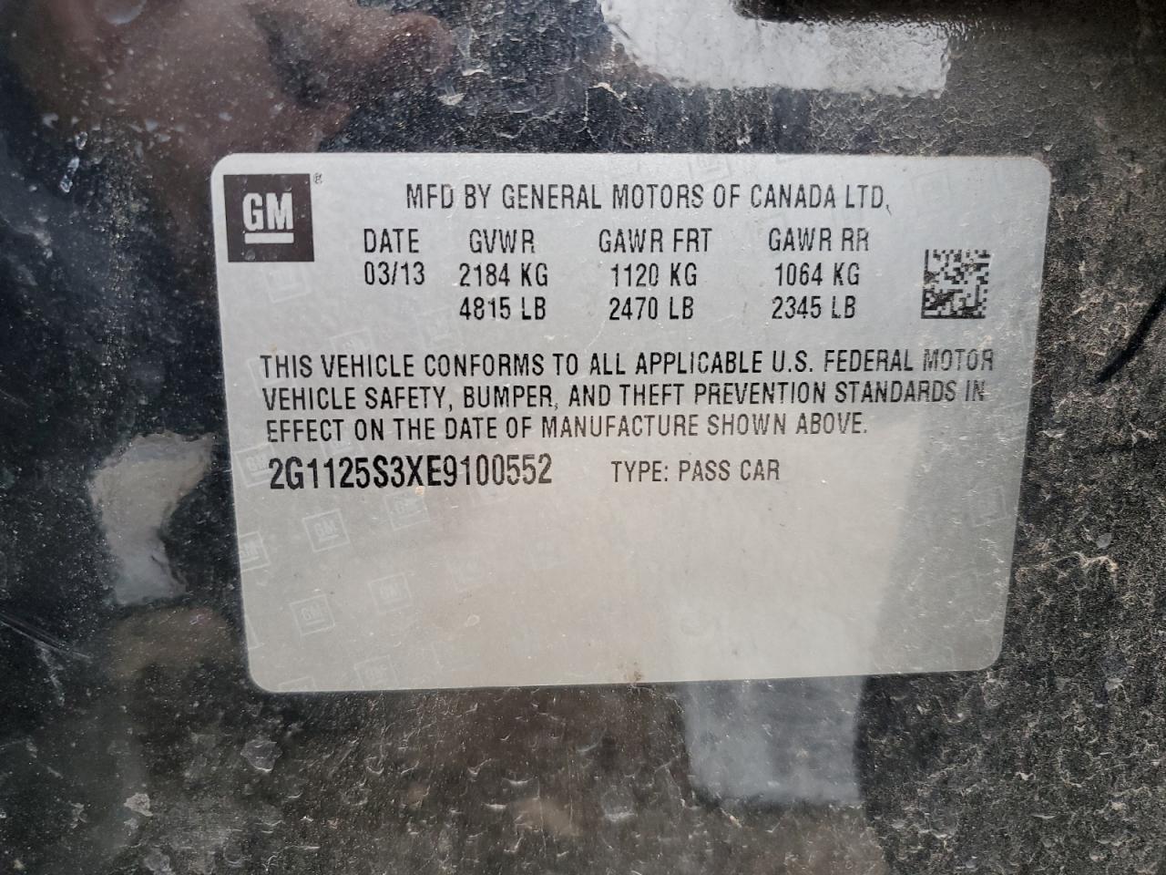 2g1125s3xe9100552 2G1125S3XE9100552 2014 Chevrolet Impala Lt