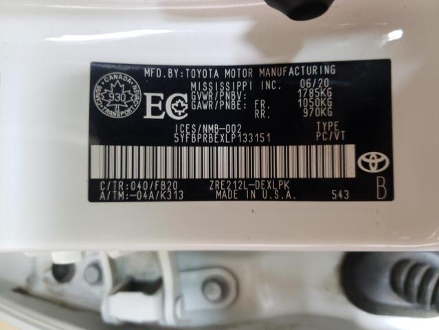 2020 TOYOTA COROLLA LE 5YFBPRBEXLP133151