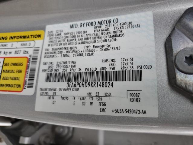 3FA6P0HD9KR148024 2019 FORD FUSION - Image 12