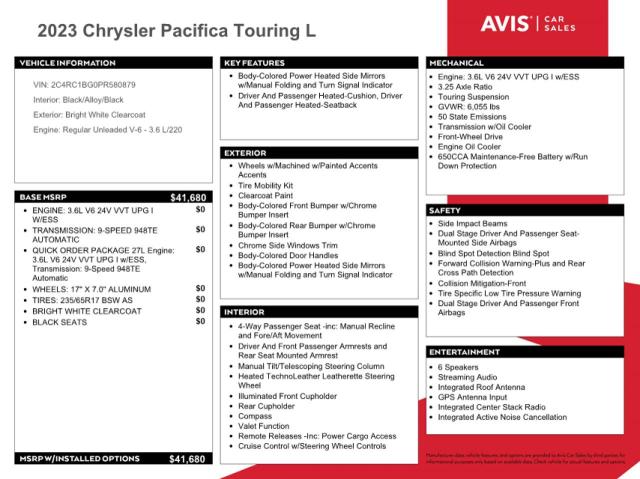 2023 CHRYSLER PACIFICA T - 2C4RC1BG0PR580879
