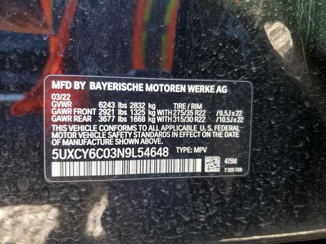 VIN 5UXCY6C03N9L54648 2022 BMW X6, Xdrive40I no.12