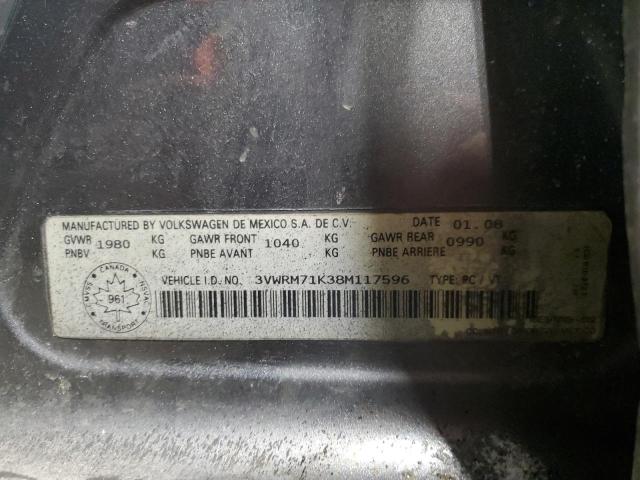 2008 Volkswagen Jetta Se VIN: 3VWRM71K38M117596 Lot: 42879464