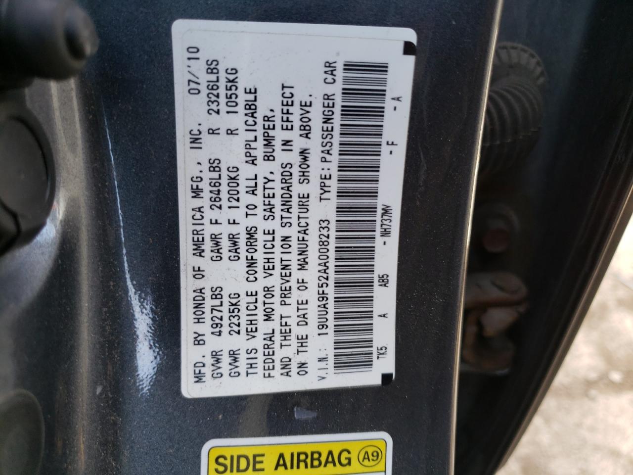 19UUA9F52AA008233 2010 Acura Tl