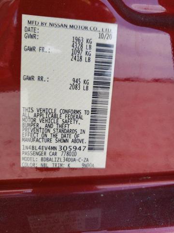2021 NISSAN ALTIMA SL 1N4BL4EV4MN305947