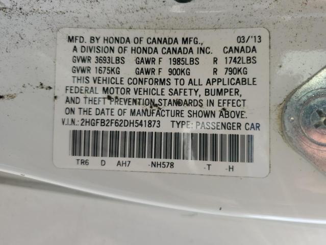 2013 Honda Civic Hf VIN: 2HGFB2F62DH541873 Lot: 41634964