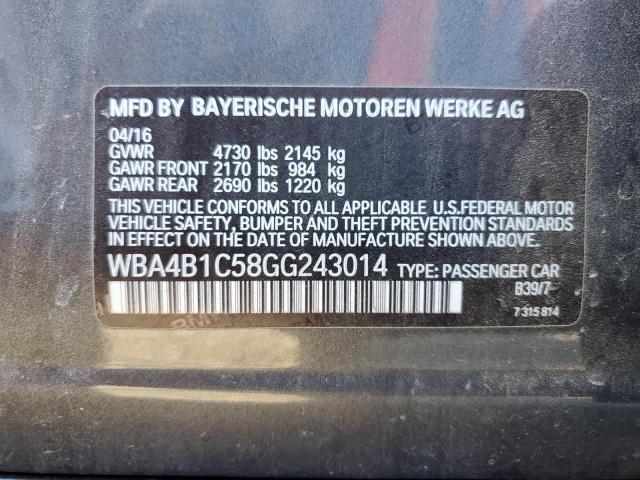2016 BMW 435 I GRAN WBA4B1C58GG243014