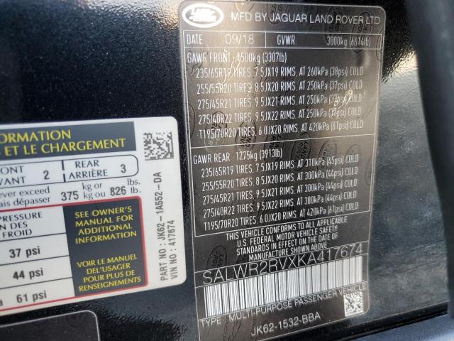 2019 LAND ROVER RANGE ROVE SALWR2RVXKA417674