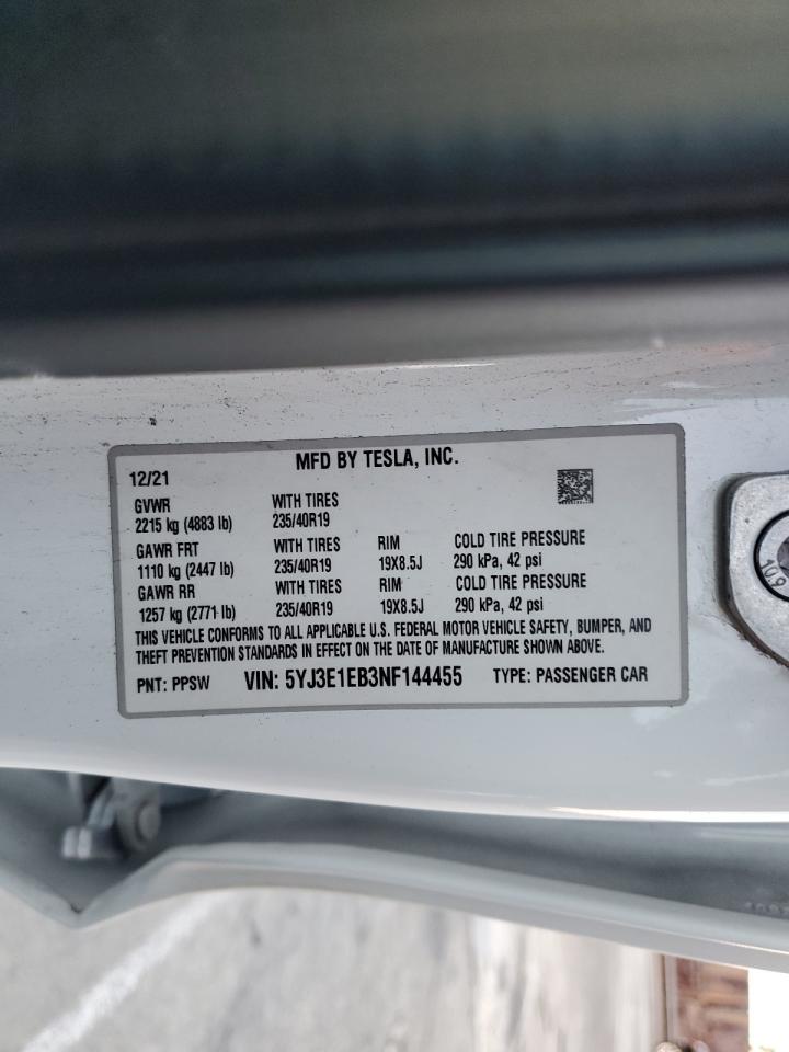 5YJ3E1EB3NF144455 2022 Tesla Model 3