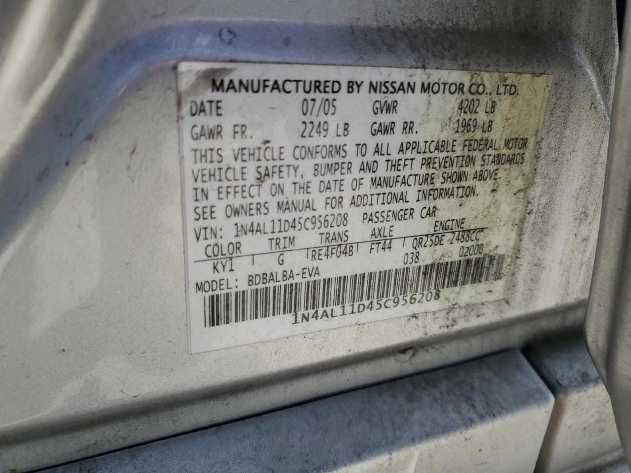 1N4AL11D45C956208 2005 Nissan Altima S