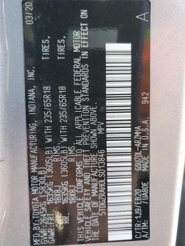 VIN 5TDGZRAH0LS013846 2020 Toyota Highlander, Xle no.13