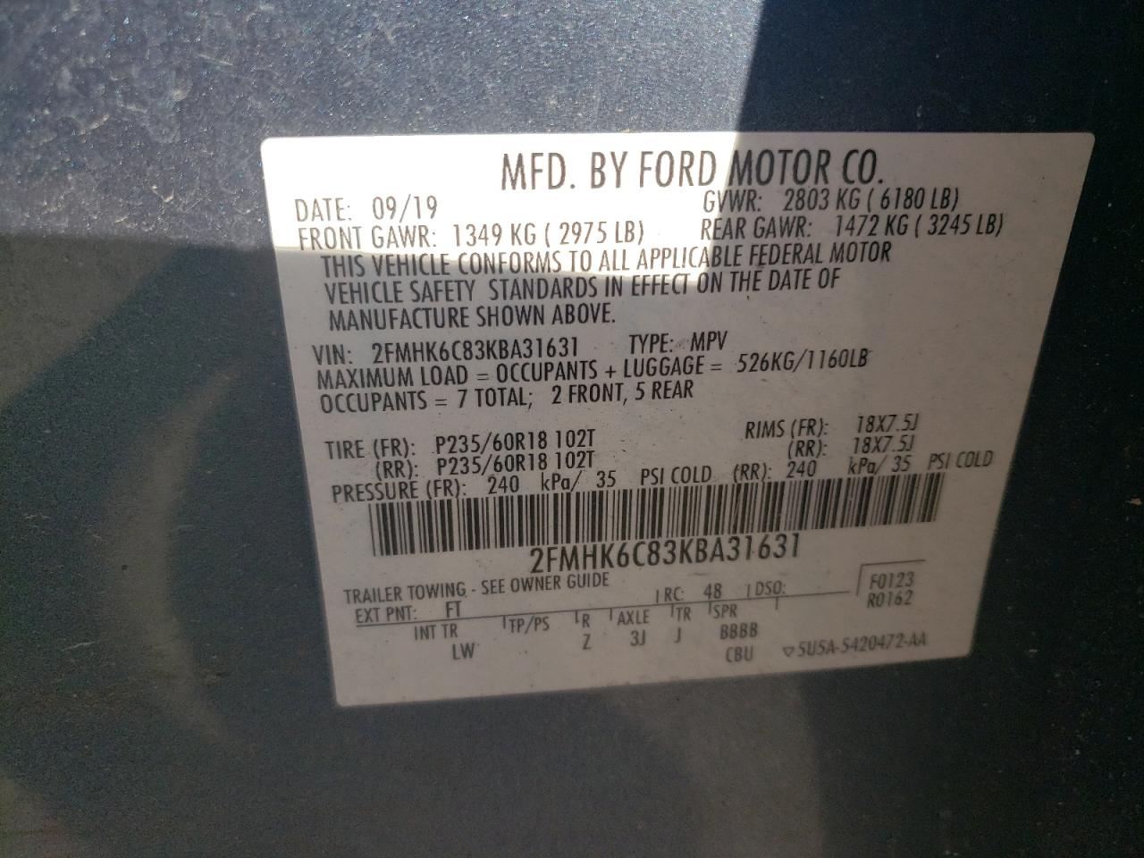 2FMHK6C83KBA31631 2019 Ford Flex Sel