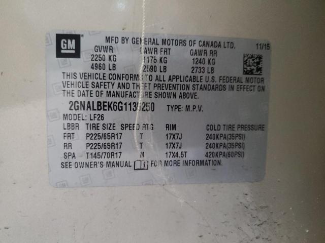 2016 Chevrolet Equinox Ls VIN: 2GNALBEK6G1135250 Lot: 43747134